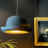 Jeeves & Wooster Bowler Hat Pendant Light – Handcrafted Wool Felt Hat Lamps with Gold Interior