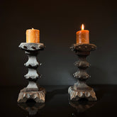 Pair Vintage Brutalist Candle Holders - Wood & Square Nail Candlesticks