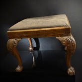 Elegant Antique Stool | Grey Leather Upholstery