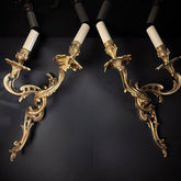Pair of Antique Gilt Bronze Wall Lights | Double Arm Wall Sconces | Rococo Style