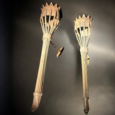Pair Antique Medieval Wrought Iron Candle Torch Sconces – 55cm Gothic Castle Lanterns, Unwired