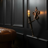 Pair Antique Wrought Iron Wall Sconces | Weighty Single Arm Sconces