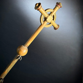Vintage Wood Cross Staff - Decorative Finial & Hooks | Parade Flagpole | Ceremonial Banner Holder | Processional Cross with Original Flag Hooks