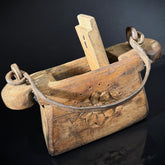 Vintage Wooden Indian Oil Pot | Axle Grease Pot / Carrier