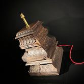 Large Antique Table Lamp - Carved Wood South Indian Temple Architecture