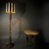 Vintage Carved Wooden Floor Lamp | African Makonde Tree of Life Design | Handcrafted Hardwood Folk Art Light