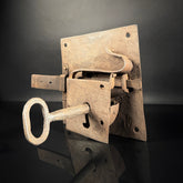 Antique Wrought Iron Rim Lock with Key – Hand-Forged British Door Lock, Medieval Style