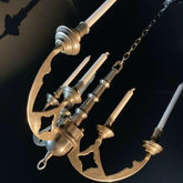 Large Antique Bronze Candle Chandelier | Gothic Design | 3-Arm Candle Light