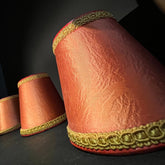 Set 3 Vintage Silk Clip On Lamp Shades Orangey Red with Gold Trim