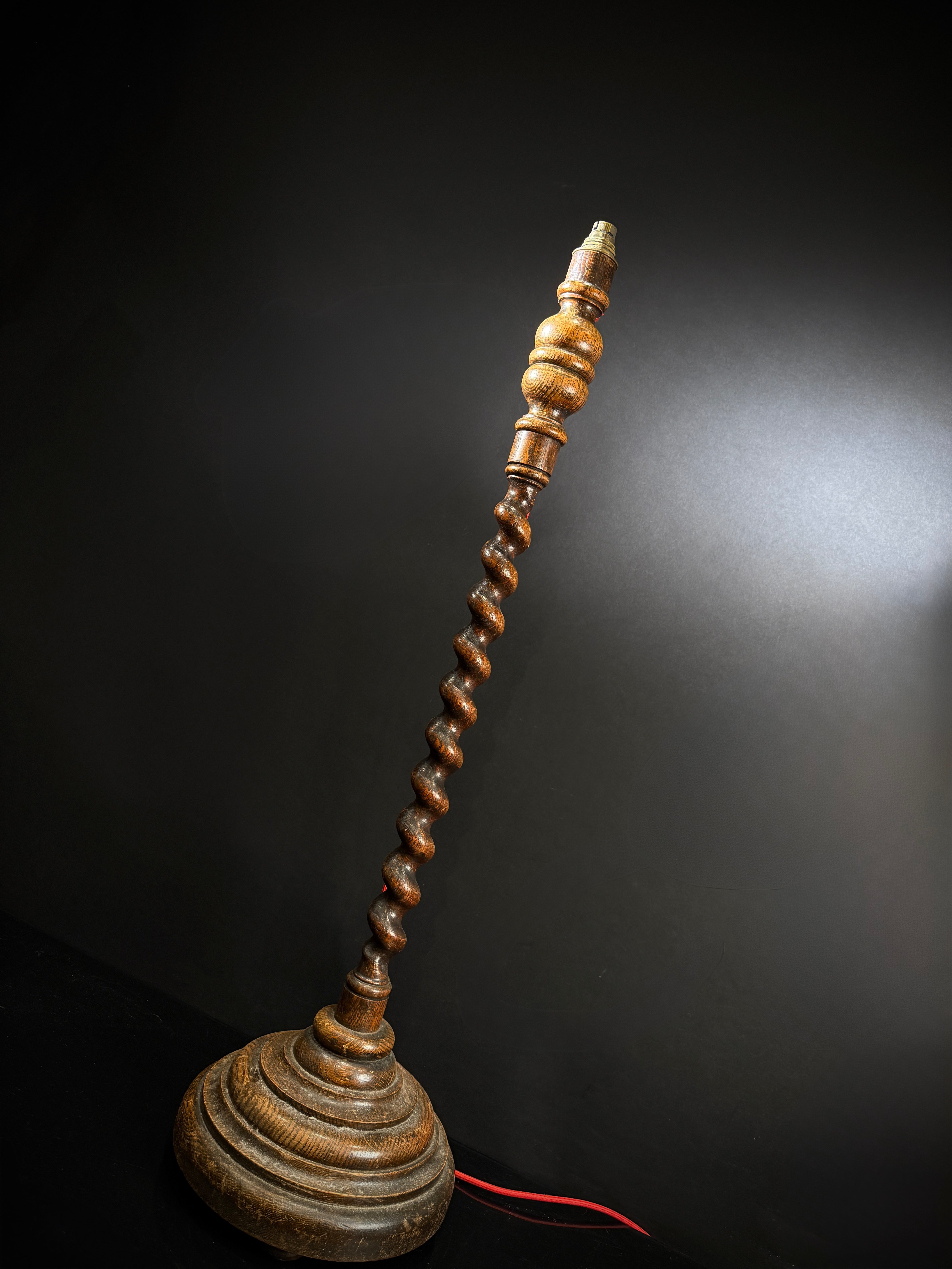 Antique Wood Floor Lamp | Barley Twist Stem, Stepped Base (100cm)
