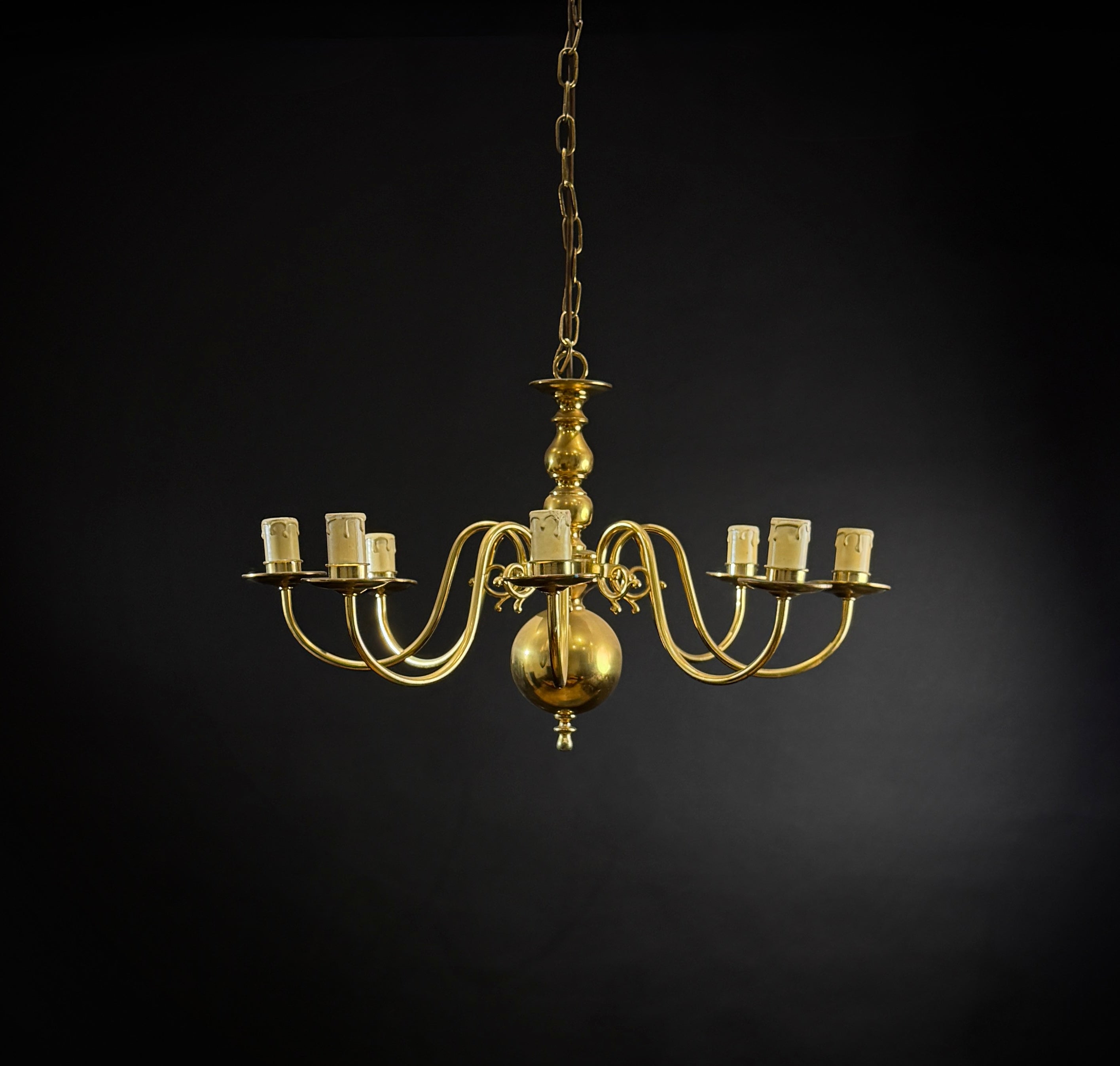 Large Classic Brass 8 Arm Chandelier / Vintage Ceiling Light - Brass Chandelier Light