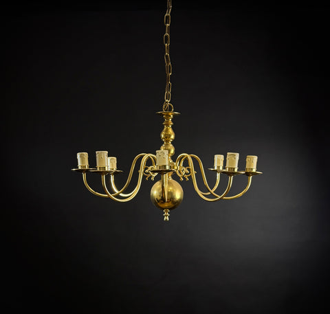 Large Classic Brass 8 Arm Chandelier / Vintage Ceiling Light - Brass Chandelier Light