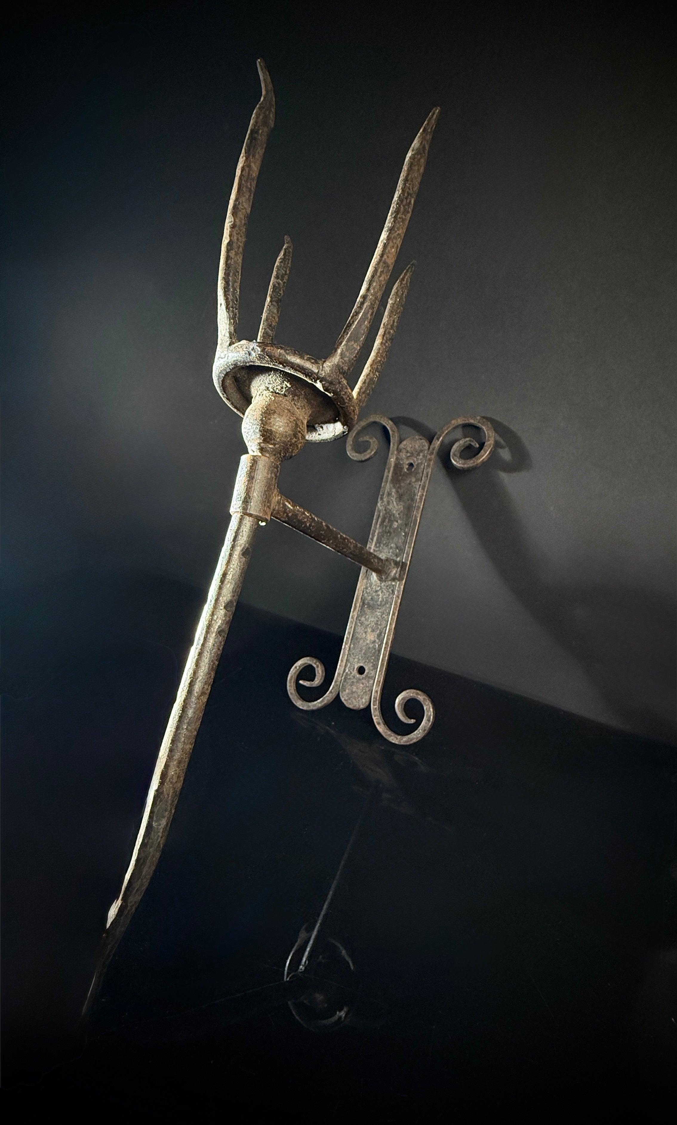Unusual Pair of Wrought Iron Candle Torchere Sconces  |  Medieval Style  |  Hand-Forged