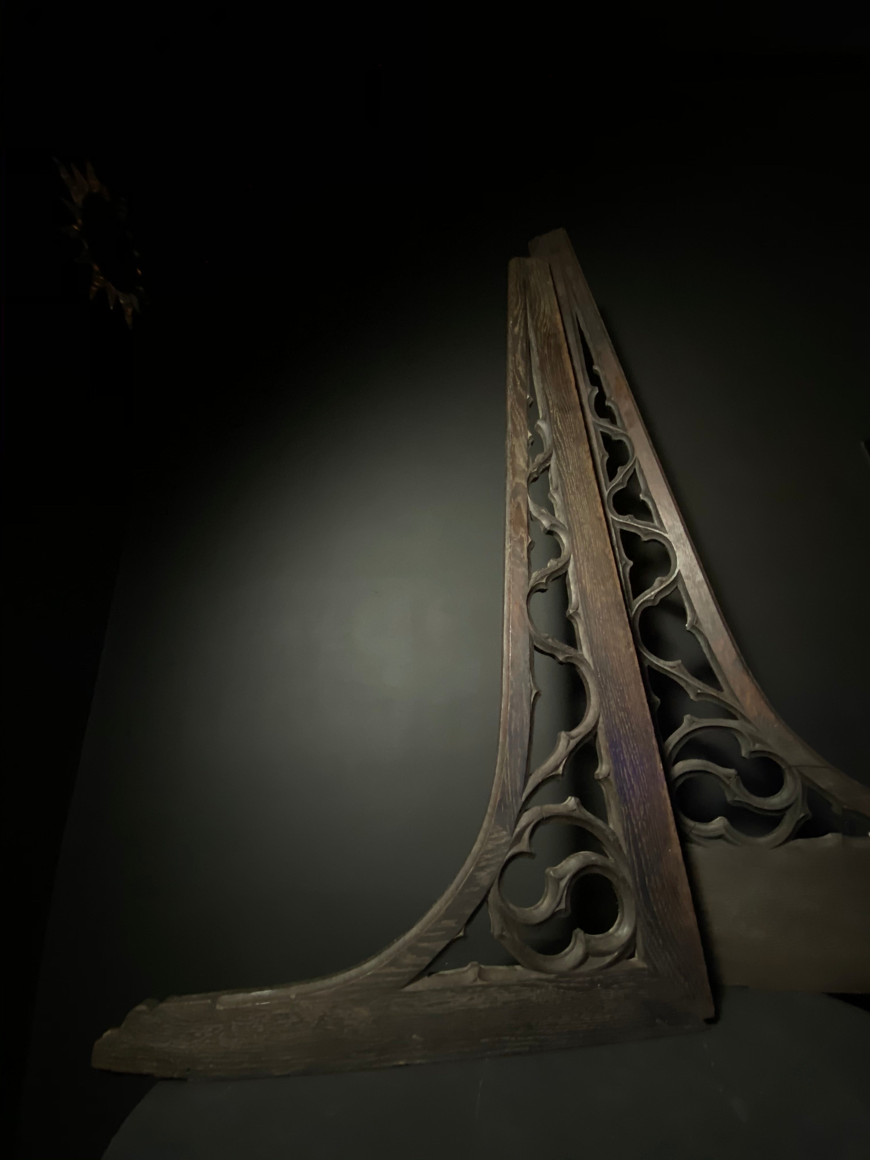 Pair Antique Gothic Oak Arch Panels  |  Large French Salvaged Architectural Wood  |  120cm Width