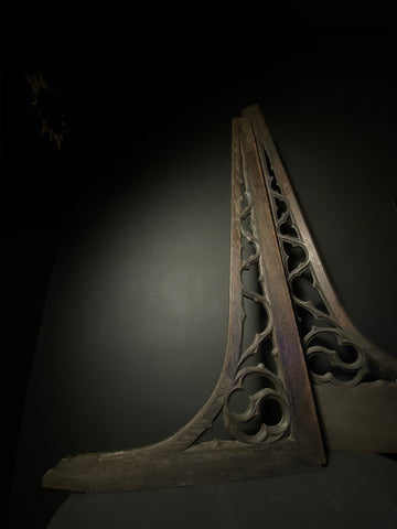 Pair Antique Gothic Oak Arch Panels  |  Large French Salvaged Architectural Wood  |  120cm Width