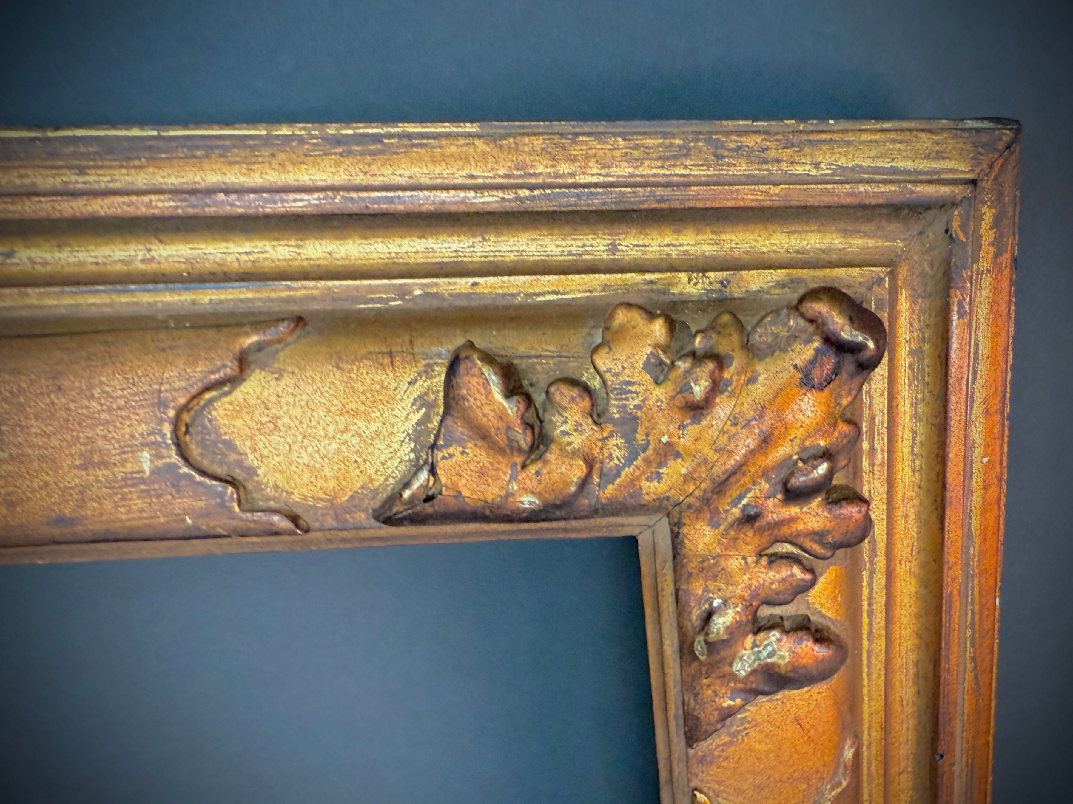 Large Shabby Vintage Picture Frame  |  Carved Wood  | Worn Gilt Finish (75cm x 59.5cm)