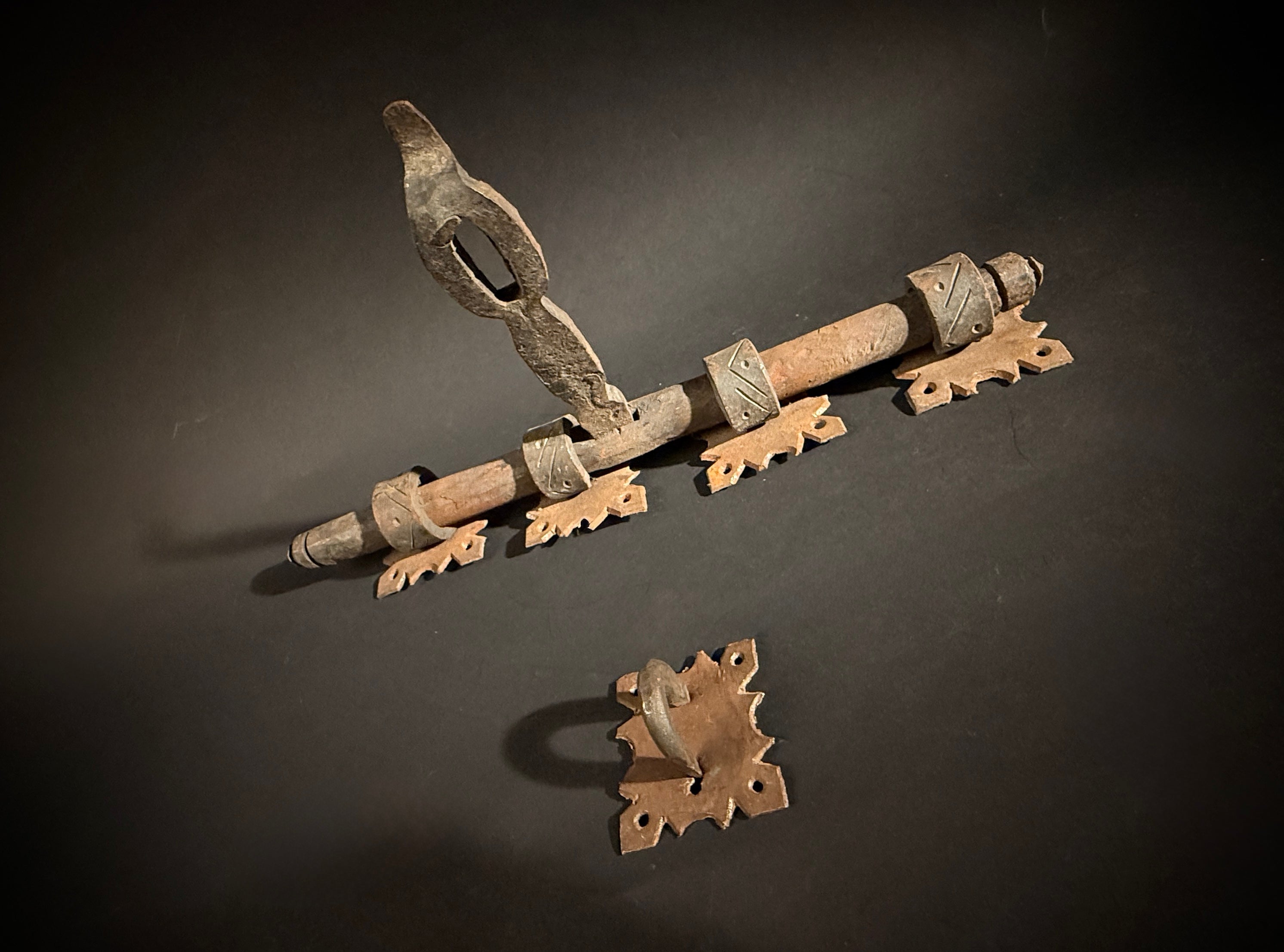 Moroccan Hand-Forged Door Bolt – Zekrhoum Kadim Iron Latch  |   Pre-Drilled Holes, Rustic Hardware