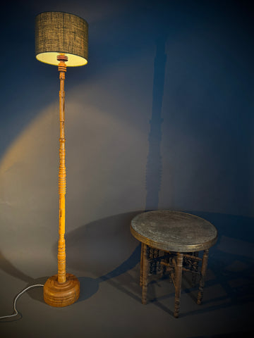 Vintage mid century Floor Lamp - Turned Wood Bobbin Column