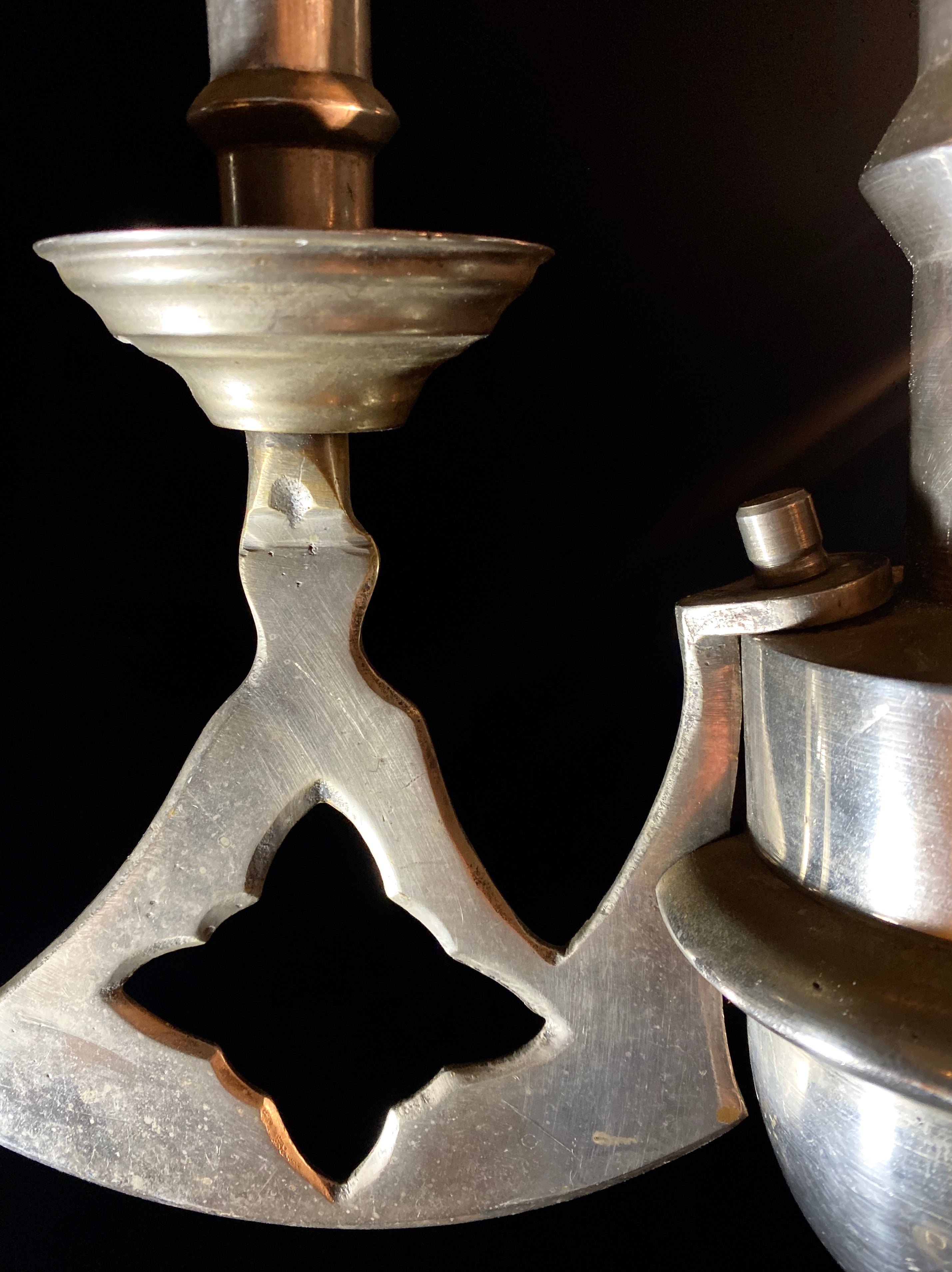 Large Antique Bronze Candle Chandelier | Gothic Design | 3-Arm Candle Light