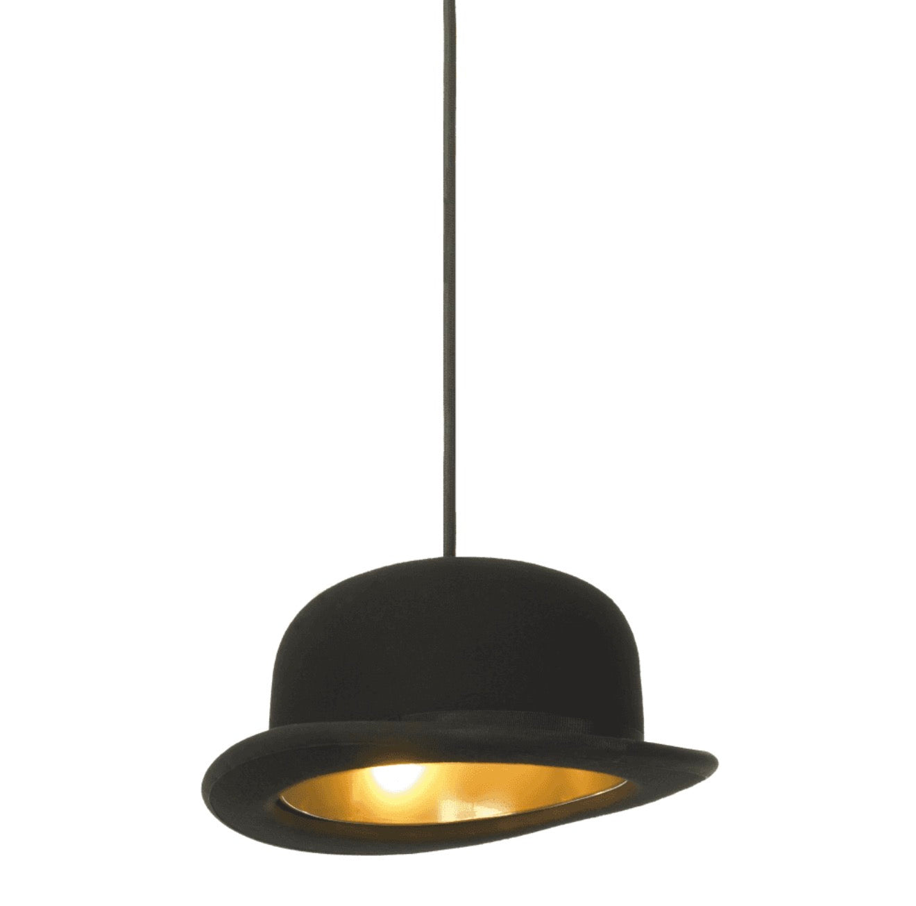 Jeeves & Wooster Bowler Hat Pendant Light – Handcrafted Wool Felt Hat Lamps with Gold Interior