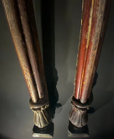 Antique Church Oak Pilasters  |  Pair (x2)  | Large Salvaged Hardwood Columns 194cm