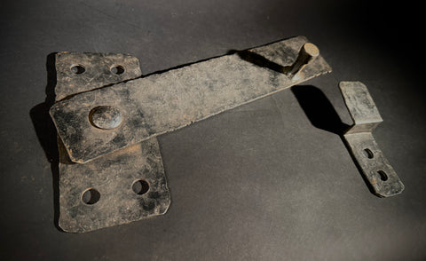 Hand-Forged Antique Wrought Iron Door Bolt & Catch Set – Medieval Lever Lock, Pre-Drilled Holes