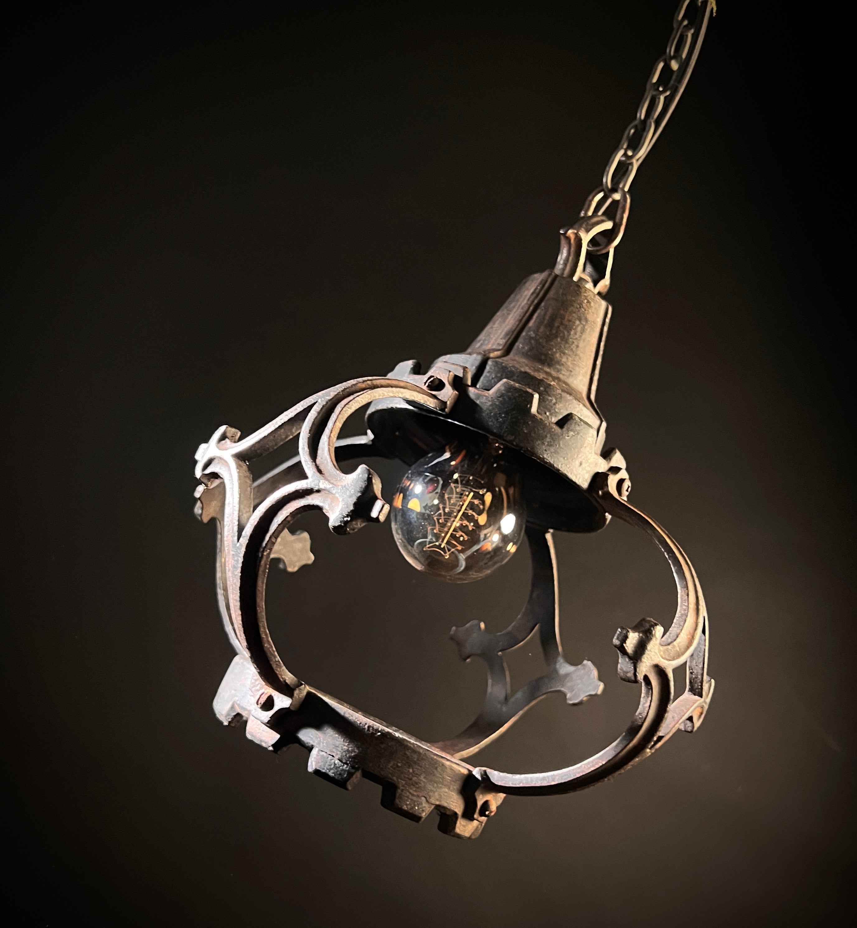 Antique Wrought Iron Pendant Light | Gothic Style | Antique Hanging Light | Rustic Decor