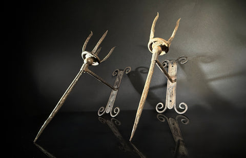 Unusual Pair of Wrought Iron Candle Torchere Sconces  |  Medieval Style  |  Hand-Forged