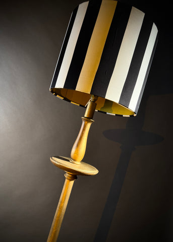 Vintage Gold Wood Floor Lamp – Fluted Turned Column, Candle Saucer, Bun Feet 159cm Tall