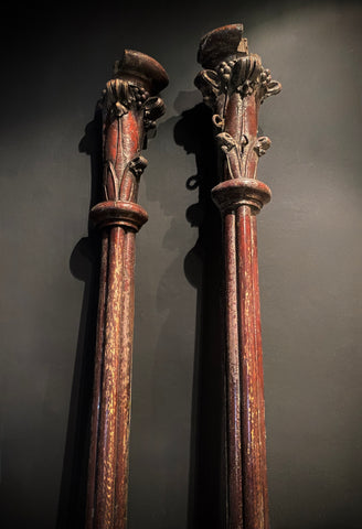 Antique Church Oak Pilasters  |  Pair (x2)  | Large Salvaged Hardwood Columns 194cm