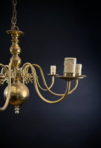 Large Classic Brass 8 Arm Chandelier / Vintage Ceiling Light - Brass Chandelier Light