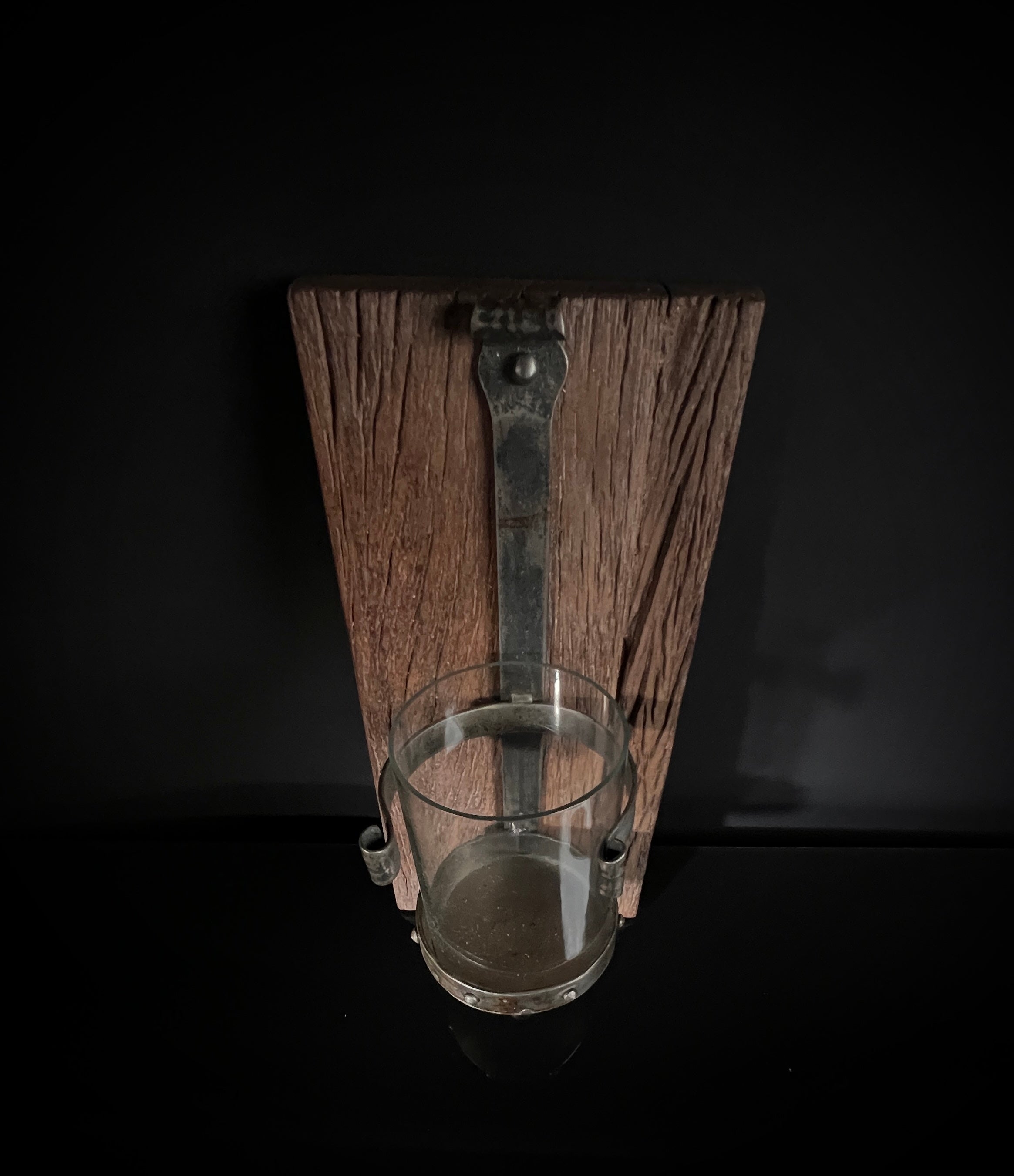 Rustic Wood, Metal, and Glass Candle Holder Wall Sconce