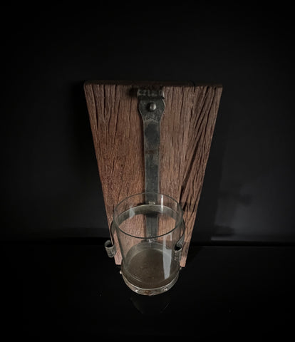 Rustic Wood, Metal, and Glass Candle Holder Wall Sconce