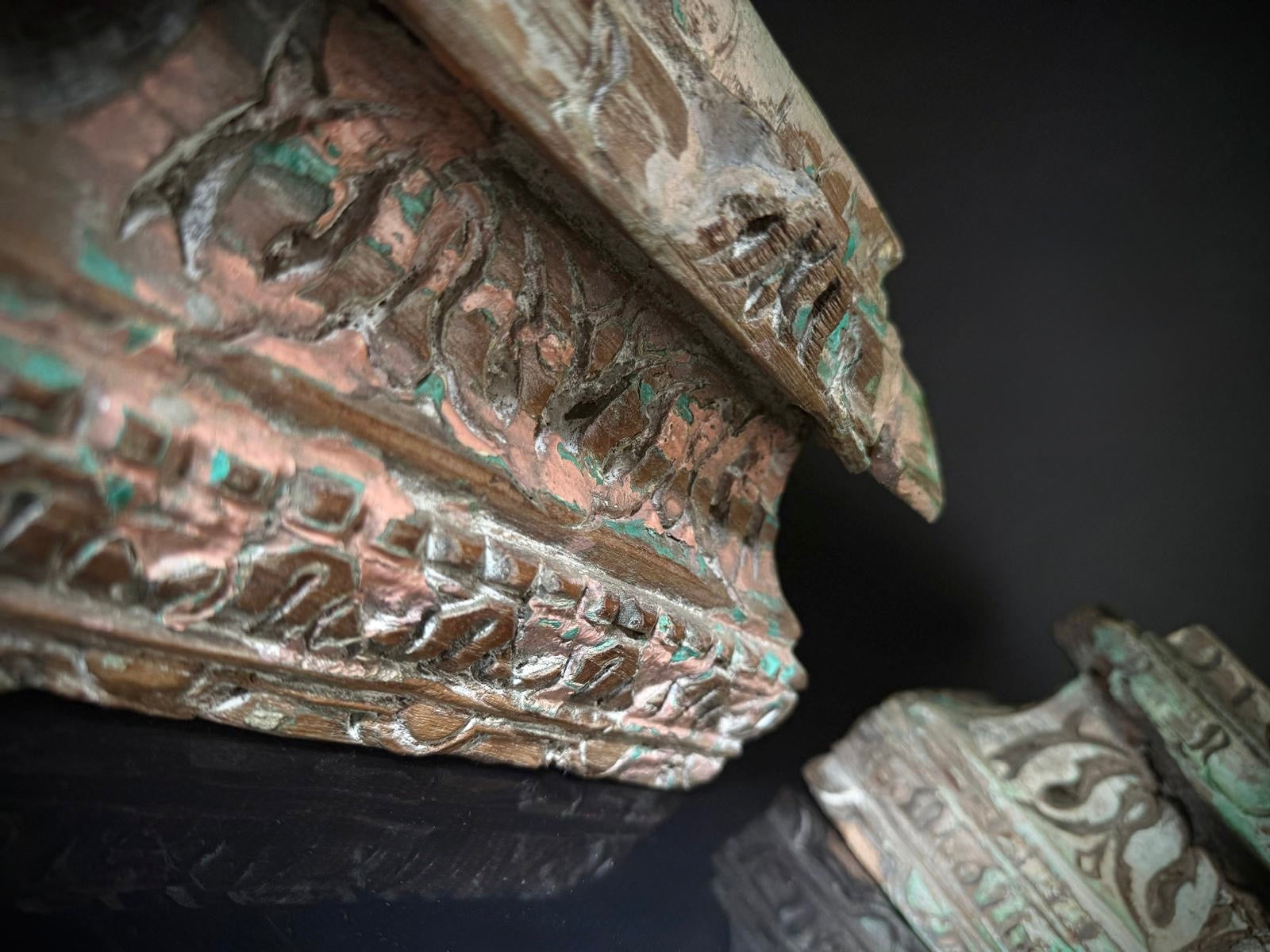 Antique Hand-Carved Indian Pillar Candle Holders | 19th Century Architectural Decor