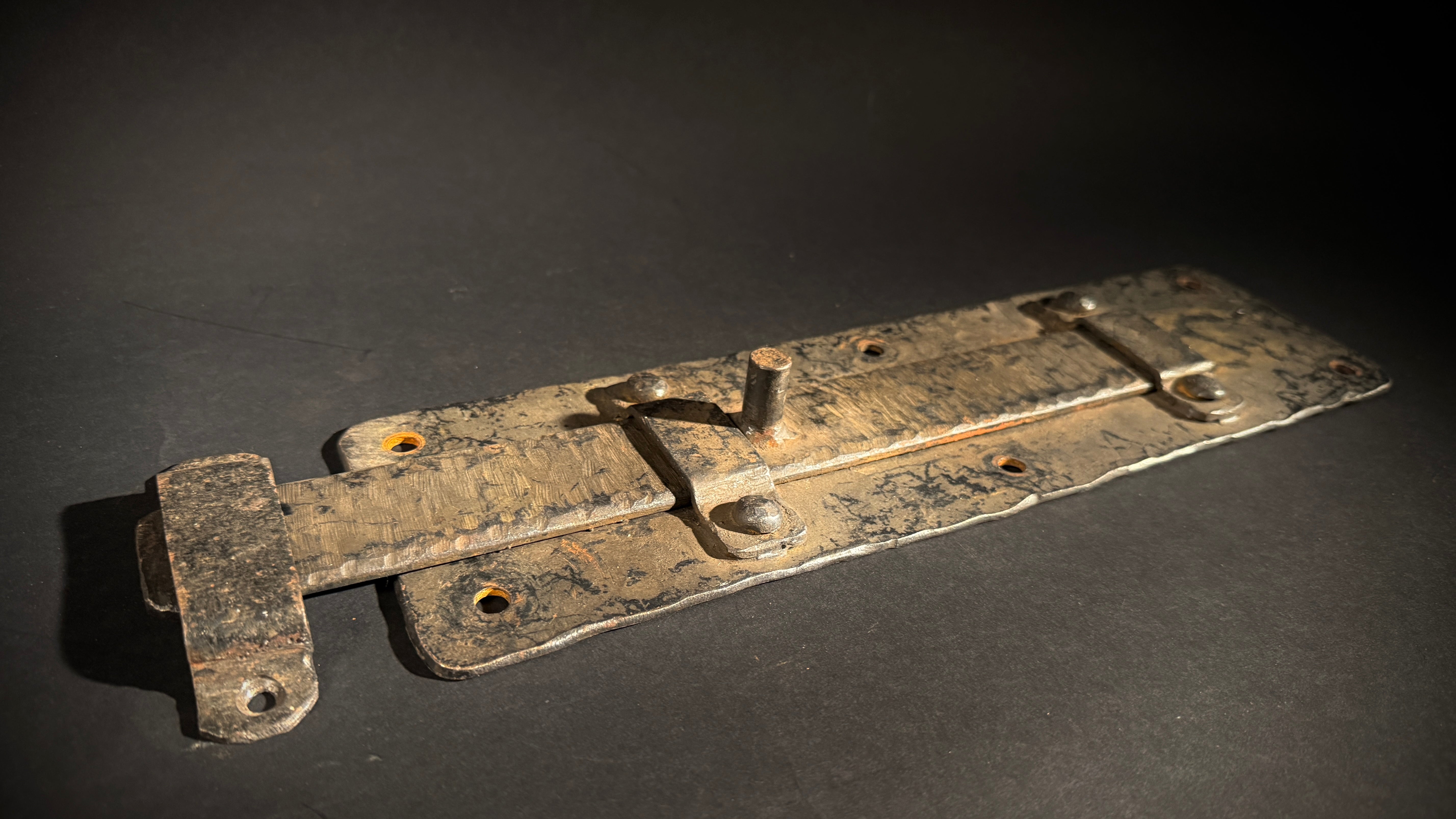 Extra Large Wrought Iron Door Bolt & Catch Set | Hand-Forged Medieval Lever Lock  |  Pre-Drilled Holes (41.5x10cm)