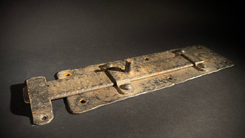 Extra Large Wrought Iron Door Bolt & Catch Set | Hand-Forged Medieval Lever Lock  |  Pre-Drilled Holes (41.5x10cm)