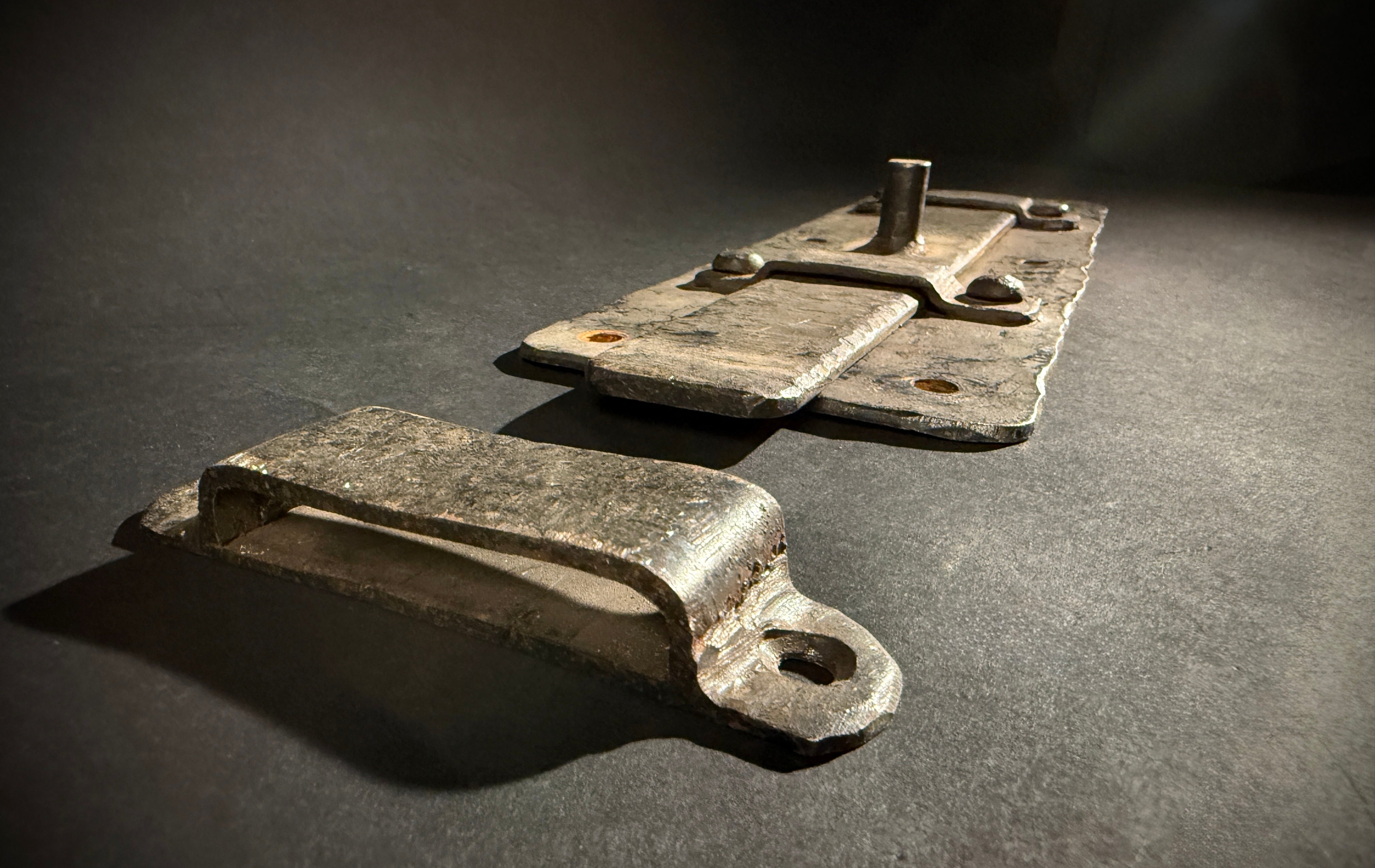Extra Large Wrought Iron Door Bolt & Catch Set | Hand-Forged Medieval Lever Lock  |  Pre-Drilled Holes (41.5x10cm)