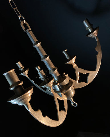 Large Antique Bronze Candle Chandelier | Gothic Design | 3-Arm Candle Light