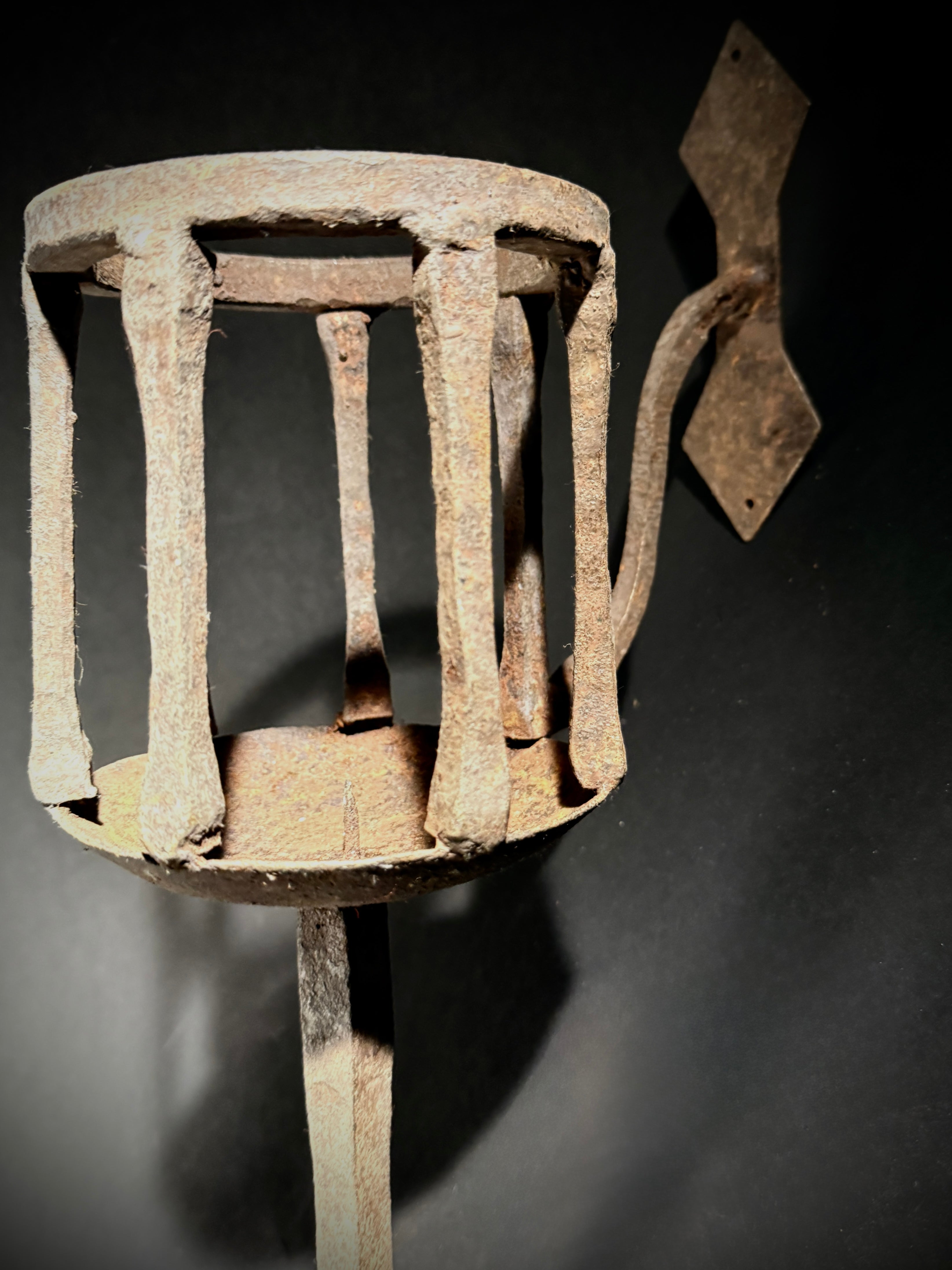 Hand-Forged Medieval Wrought Iron Candle Wall Sconce – Torch Lantern 44cm, Pre-Drilled Mount