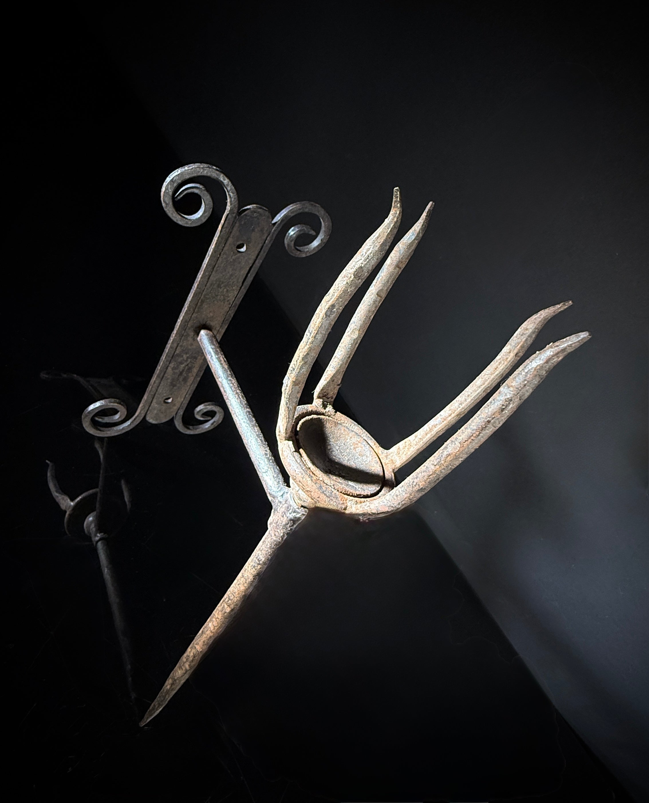 Unusual Pair of Wrought Iron Candle Torchere Sconces  |  Medieval Style  |  Hand-Forged