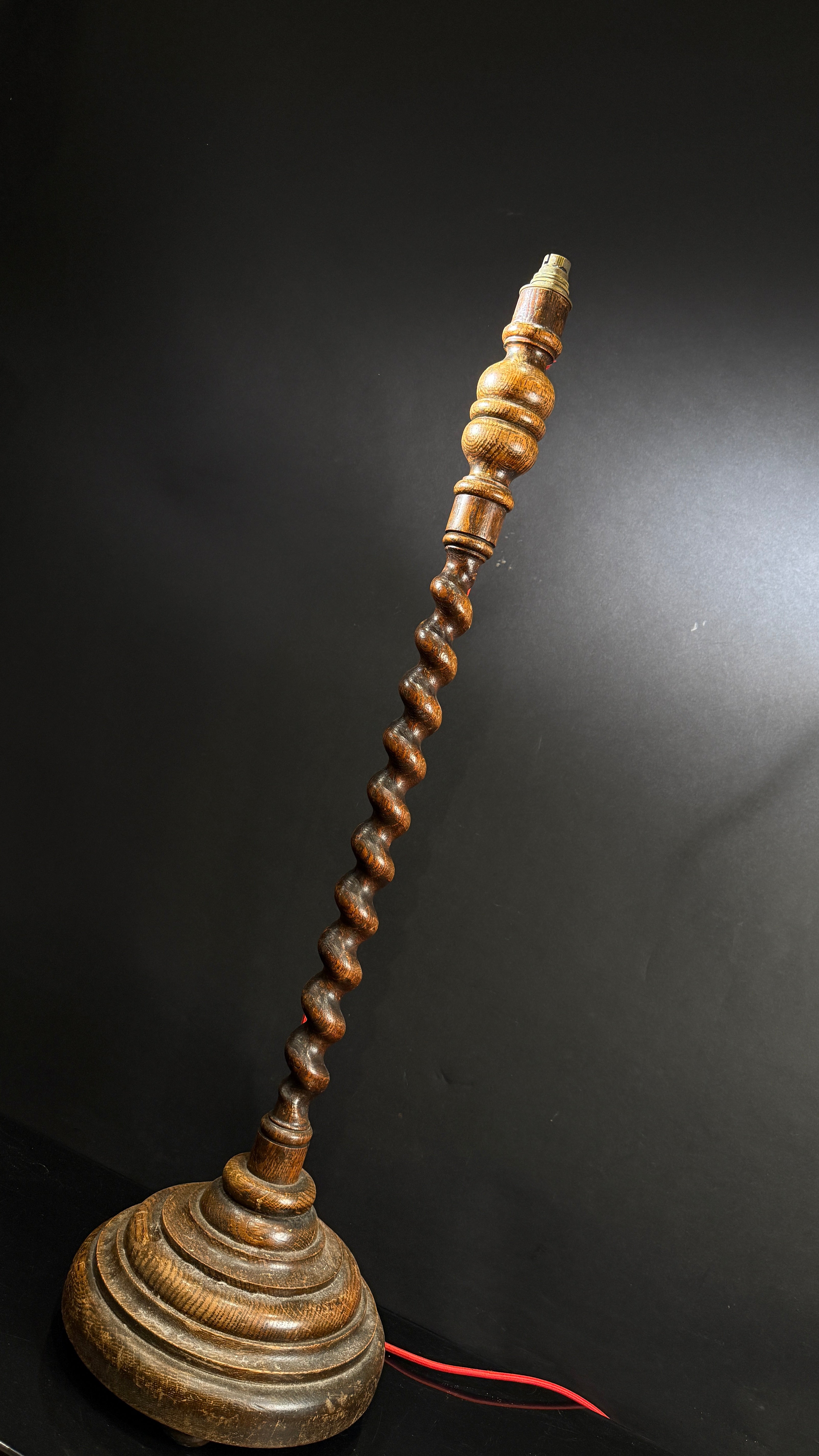 Antique Wood Floor Lamp | Barley Twist Stem, Stepped Base (100cm)