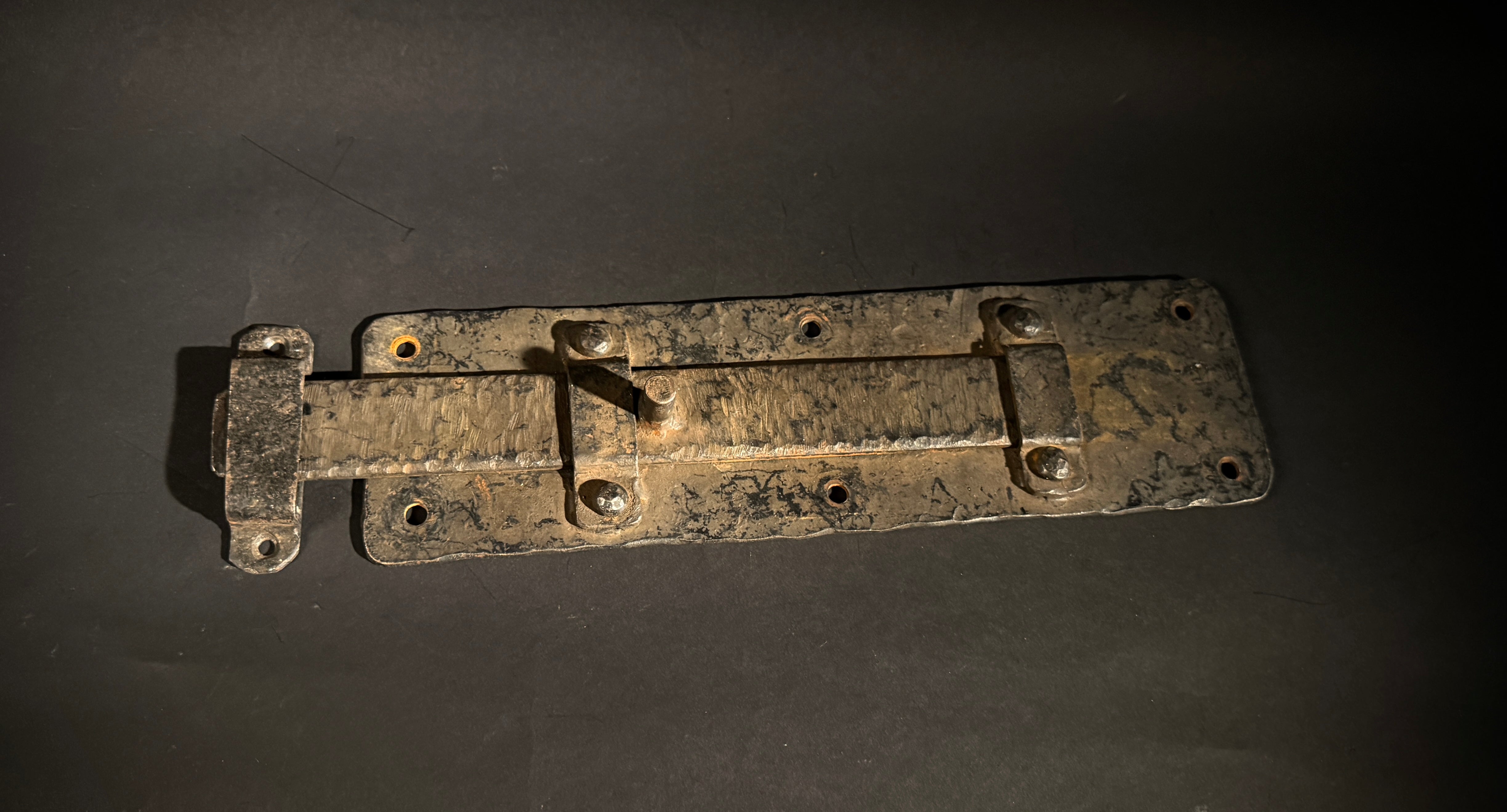 Extra Large Wrought Iron Door Bolt & Catch Set | Hand-Forged Medieval Lever Lock  |  Pre-Drilled Holes (41.5x10cm)