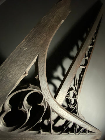 Pair Antique Gothic Oak Arch Panels  |  Large French Salvaged Architectural Wood  |  120cm Width