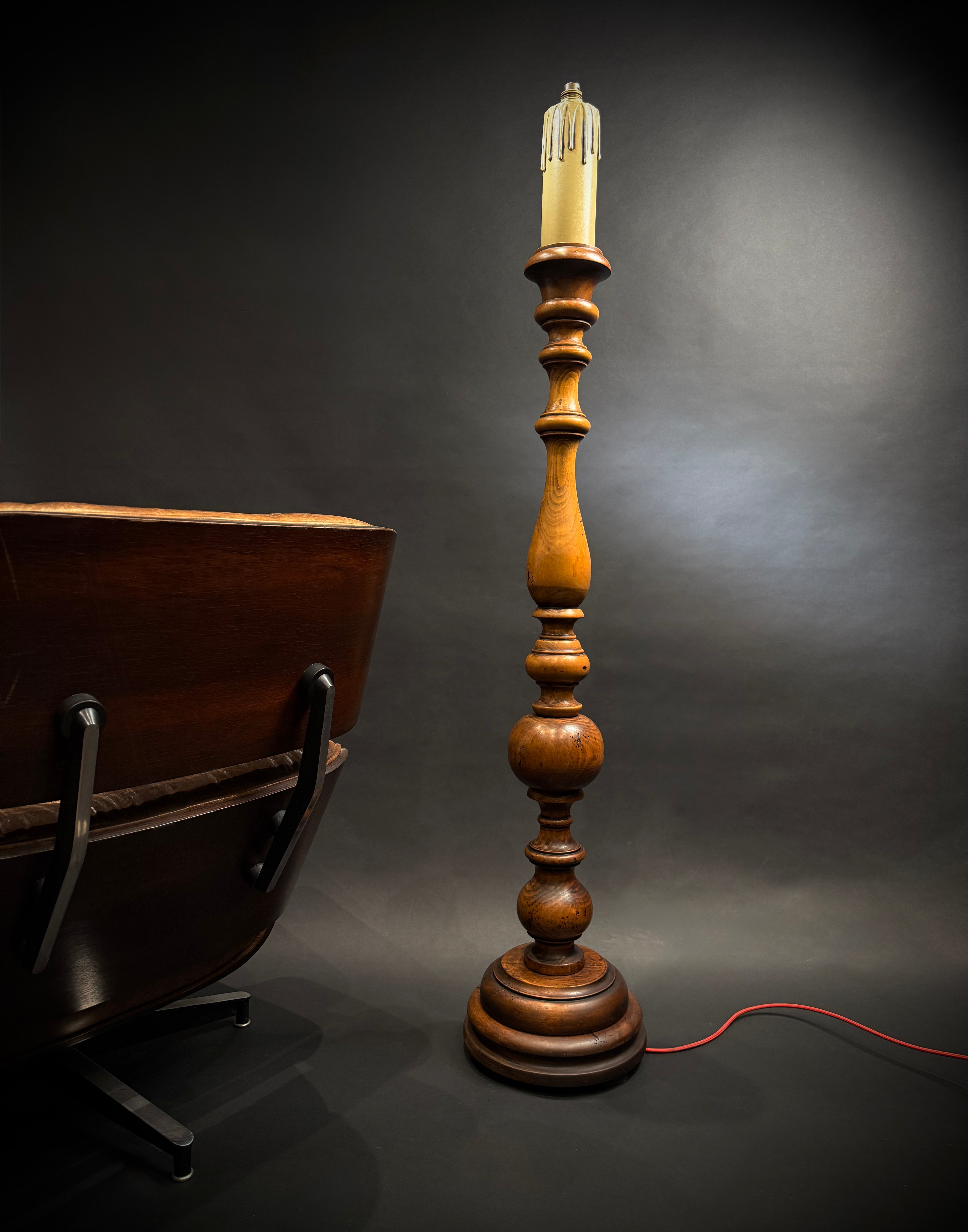 Extra Large Classic Antique Wood Giant Candlestick Floor Lamp