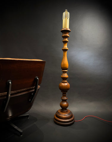 Extra Large Classic Antique Wood Giant Candlestick Floor Lamp