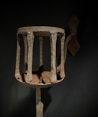 Hand-Forged Medieval Wrought Iron Candle Wall Sconce – Torch Lantern 44cm, Pre-Drilled Mount