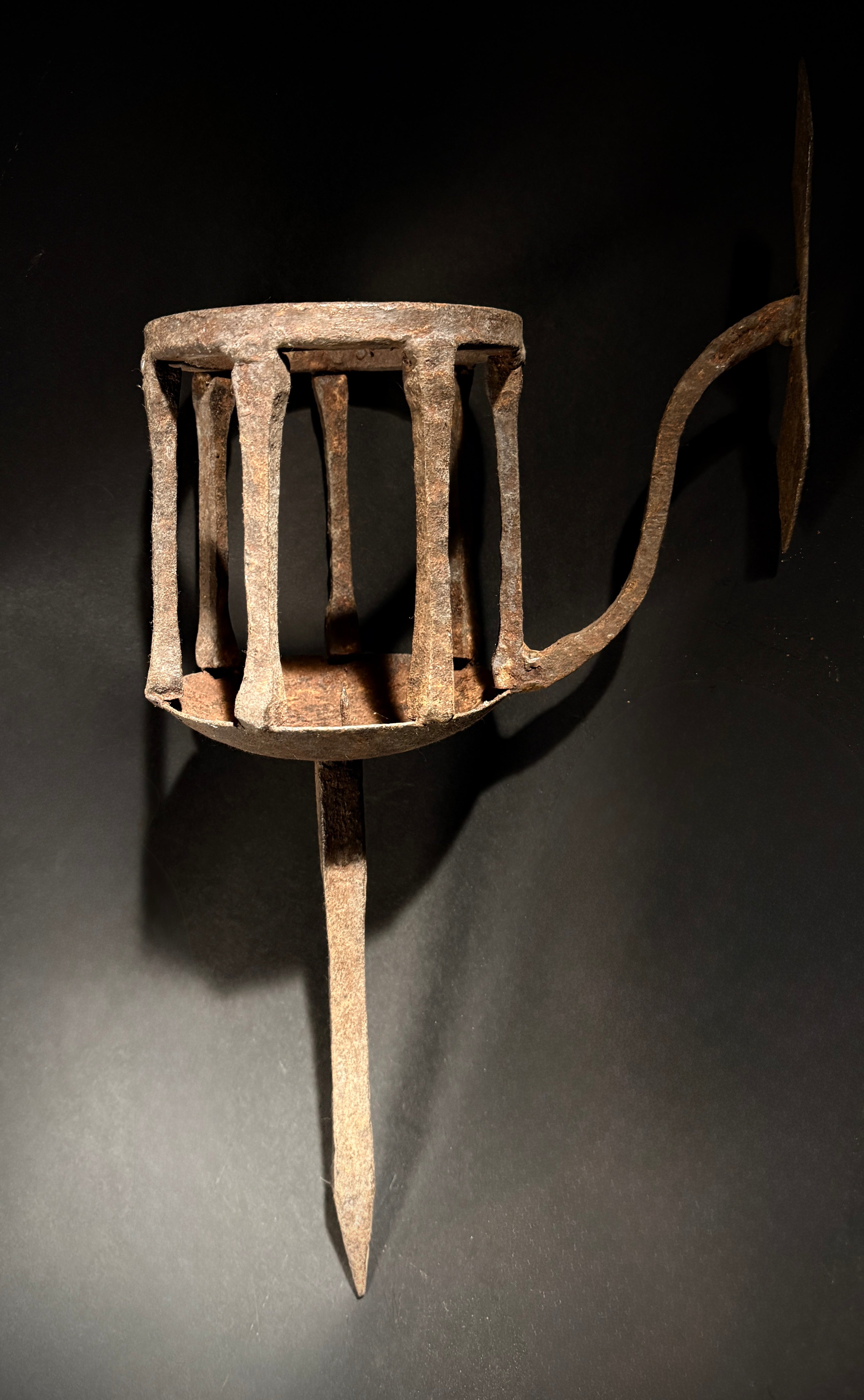 Hand-Forged Medieval Wrought Iron Candle Wall Sconce – Torch Lantern 44cm, Pre-Drilled Mount