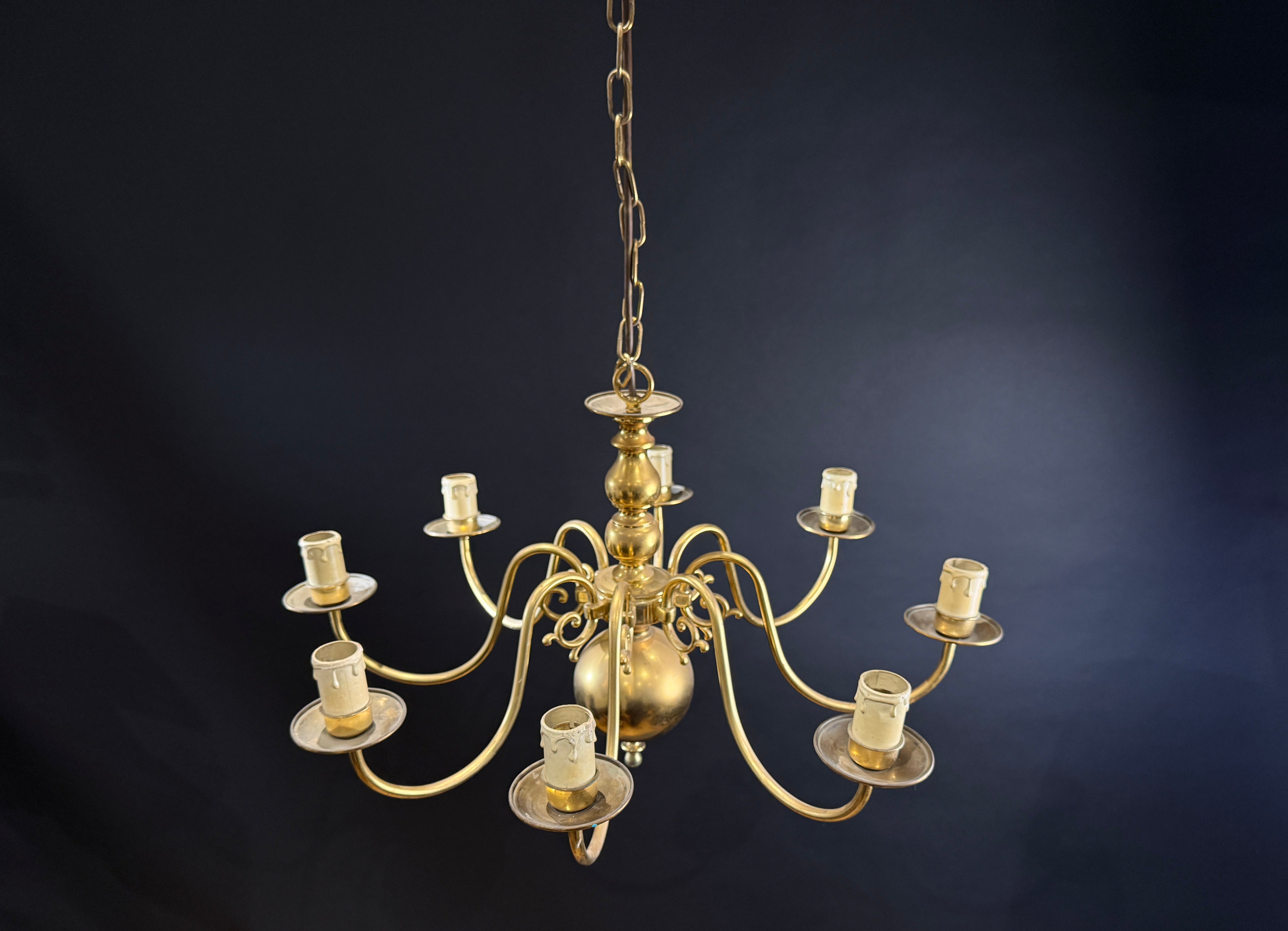 Large Classic Brass 8 Arm Chandelier / Vintage Ceiling Light - Brass Chandelier Light