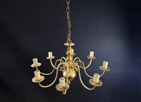 Large Classic Brass 8 Arm Chandelier / Vintage Ceiling Light - Brass Chandelier Light