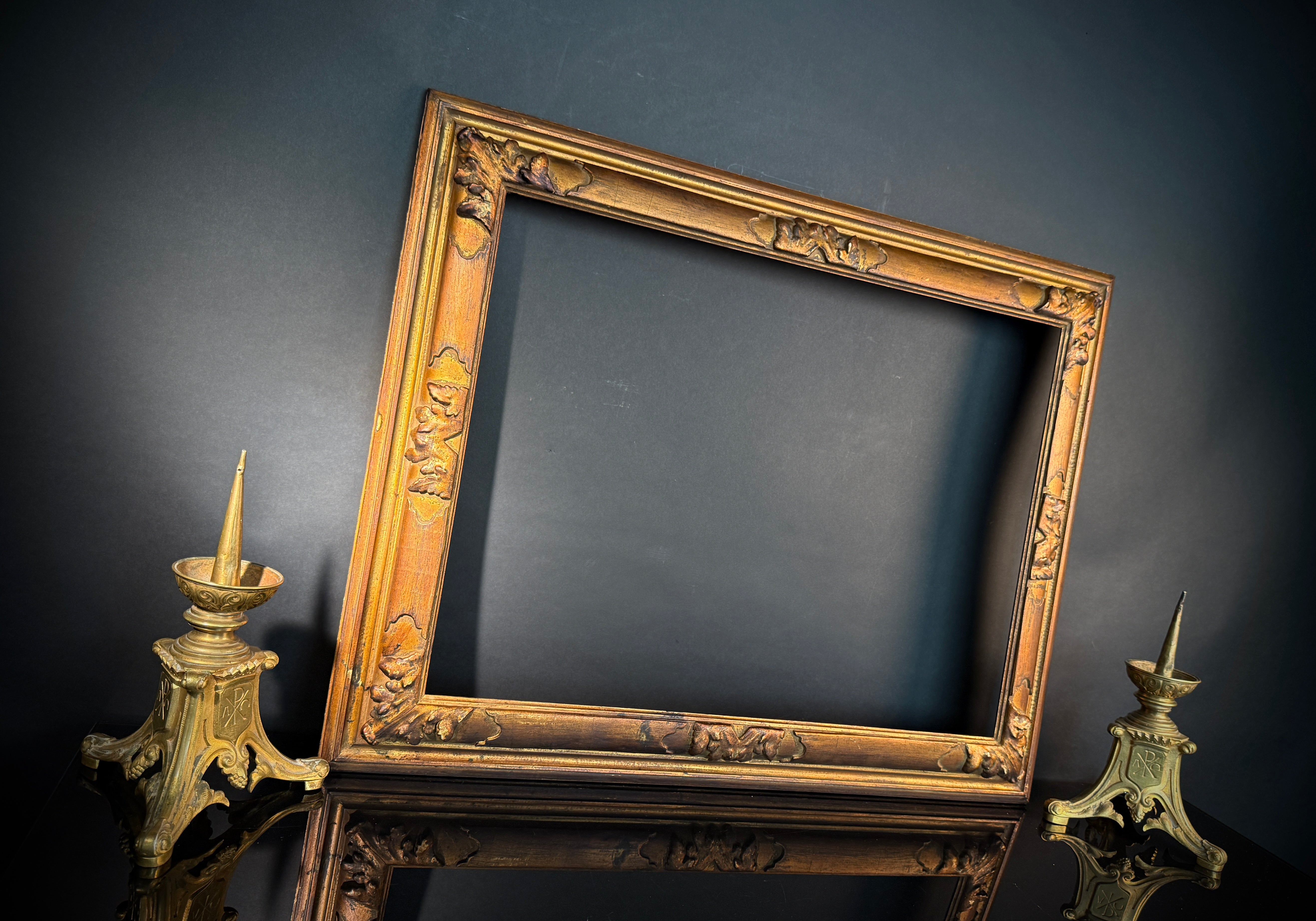 Large Shabby Vintage Picture Frame  |  Carved Wood  | Worn Gilt Finish (75cm x 59.5cm)
